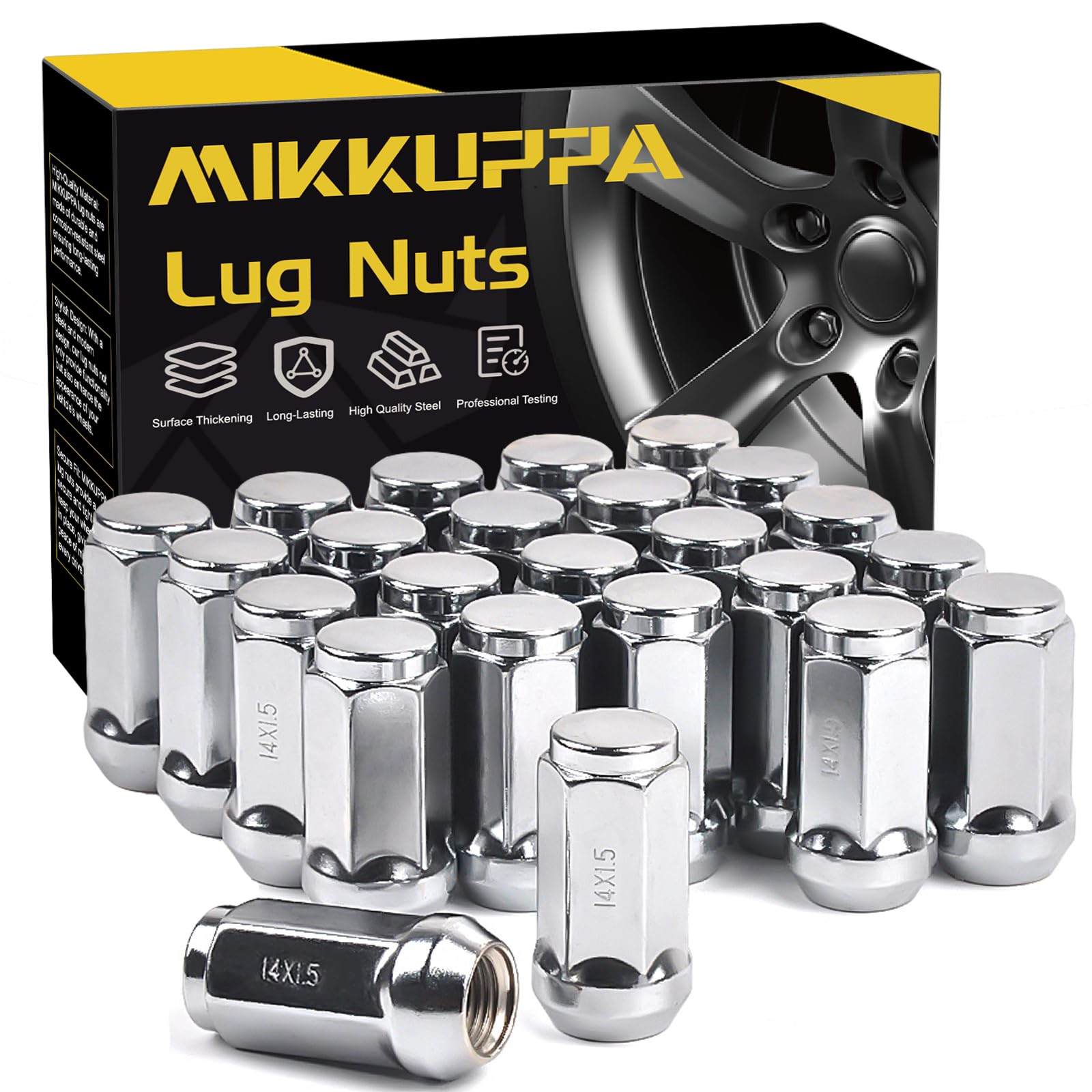 MIKKUPPA M14x1.5 Lug Nuts, Replacement for Silverado, Ford, GMC Aftermarket Wheel - 24pcs Chrome Closed End Bulge Acorn Lug Nuts