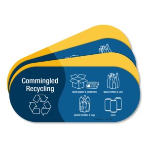 smartsign (pack of 4) 3.75 x 9 inch “trash only and commingled recycling” sticker labels with symbols, 5 mil laminated polyester with superstick adhesive, multicolor