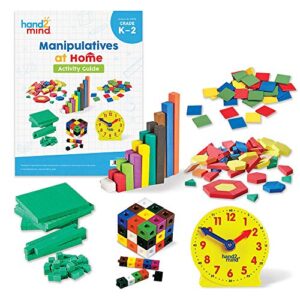hand2mind take home math manipulatives kit for kids grade k-2, with snap cubes, base ten blocks, cuisenaire rods, pattern blocks, color tiles and learning clock, homeschool supplies (292 pieces)
