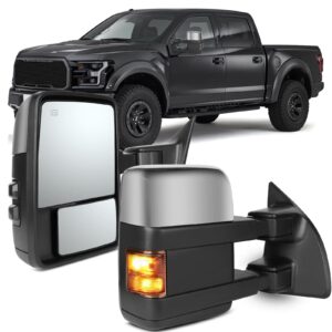 ocpty towing mirrors power heated left driver right passenger side tow mirrors fit for 1999-2007 for ford for f250/f350/f450/f550 super duty with turn signal light with chrome housing
