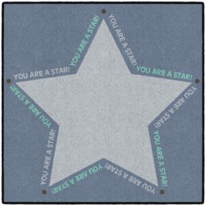 flagship carpets you are a star kid's floor seating square rug for home or school area rug for social distance learning, children's activity room carpet for reading and playing, 30" x 30", gray/teal