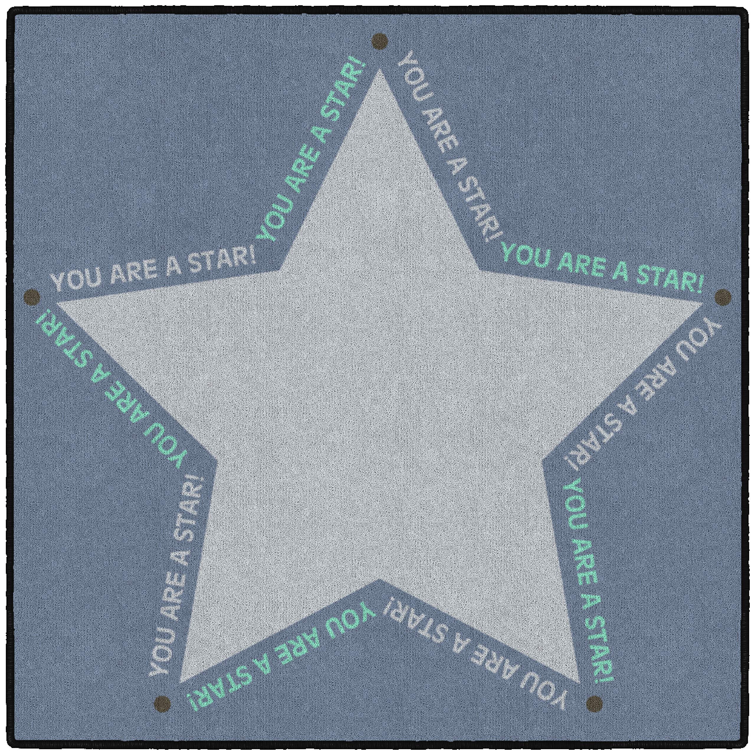 Flagship Carpets You are a Star Kid's Floor Seating Square Rug for Home or School Area Rug for Social Distance Learning, Children's Activity Room Carpet for Reading and Playing, 30" x 30", Gray/Teal