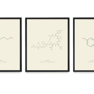 - Peace Love & Happiness Molecule Poster Print - Scientific Wall Art - House Home Décor - Dopamine Oxytocin Serotonin - Set of 3 8x10 Unframed Art Prints