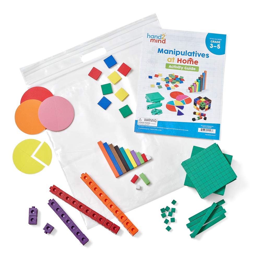 hand2mind - 93539 Take Home Math Manipulatives Kit for Kids, with Snap Cubes, Base Ten Blocks, Cuisenaire Rods, Angle Circles, and Color Tiles, Kindergarten Homeschool Supplies (293 Pieces)