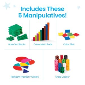 hand2mind - 93539 Take Home Math Manipulatives Kit for Kids, with Snap Cubes, Base Ten Blocks, Cuisenaire Rods, Angle Circles, and Color Tiles, Kindergarten Homeschool Supplies (293 Pieces)