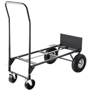 bestequip hand truck convertible dolly 200lb/300lb with 10inch pneumatic wheels in black