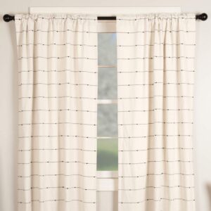 Piper Classics Farmcloth Stripe Panel Curtains, Set of 2, 96" Long, Urban Rustic Farmhouse Style Curtain, Natural Cream Woven w/Black Stripes