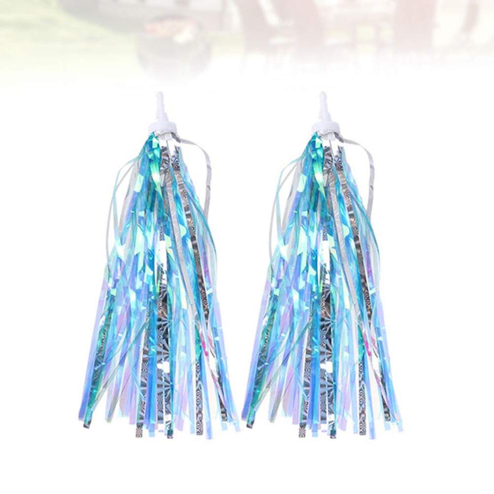 Garneck Bike Glitter Tassels Bicycle Tassel Ribbon Scooter Handlebar Streamers Bicycle Grips Ribbon Easy Attach to Bikes Handlebars for Kids Children 4pcs (Blue Silver) Kids Bike Accessories