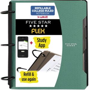 five star flex refillable notebook + study app, college ruled paper, 1-1/2 inch techlock rings, pockets, tabs and dividers, 300 sheet capacity, color will vary (29328)