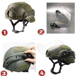 LEJUNJIE Tactical Fast Helmet with Clear Face Shield Sliding Goggles for Airsoft Paintball CS Games Outdoor Sports.