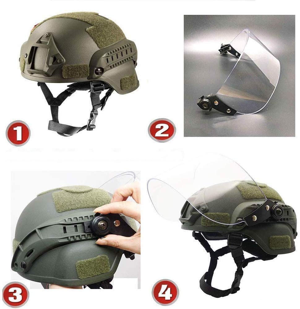 LEJUNJIE Tactical Fast Helmet with Clear Face Shield Sliding Goggles for Airsoft Paintball CS Games Outdoor Sports.