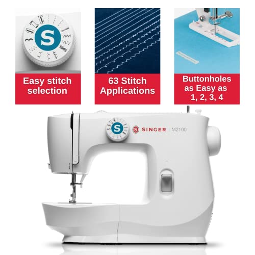 SINGER | M2100 Sewing Machine With Accessory Kit & Foot Pedal - 63 Stitch Applications - Simple & Great for Beginners