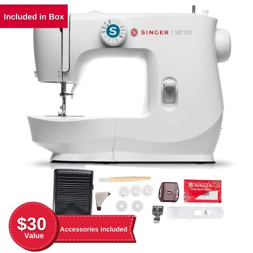 SINGER | M2100 Sewing Machine With Accessory Kit & Foot Pedal - 63 Stitch Applications - Simple & Great for Beginners