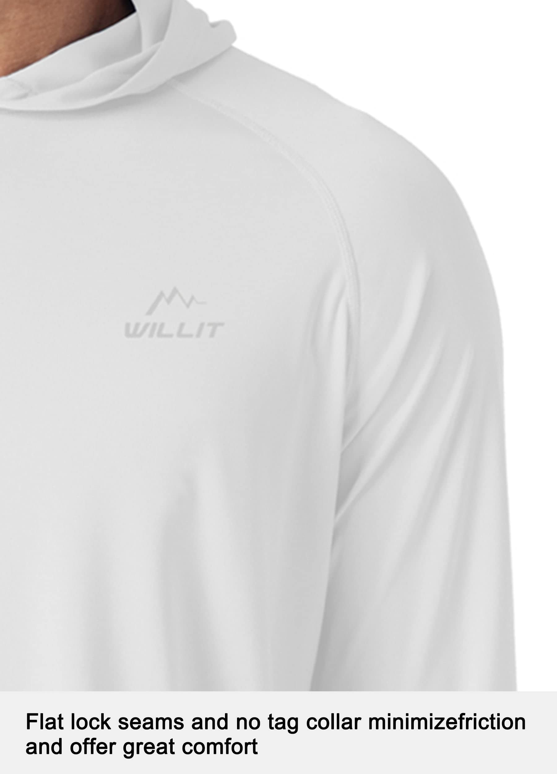 Willit Men's Sun Shirts UPF 50+ Protection Hoodie Rash Guard Shirt SPF UV Shirt Long Sleeve Fishing Outdoor Lightweight White L