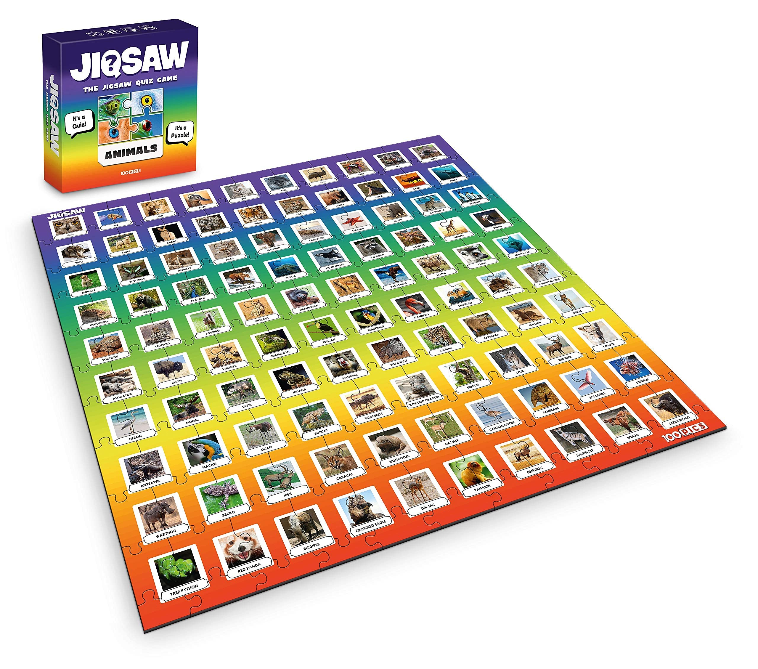 100 PICS Jigsaw Quiz Logos, Family Puzzle + Fun Quiz, 1-8 Players, Table Size Game, 45 Minutes Playing Time