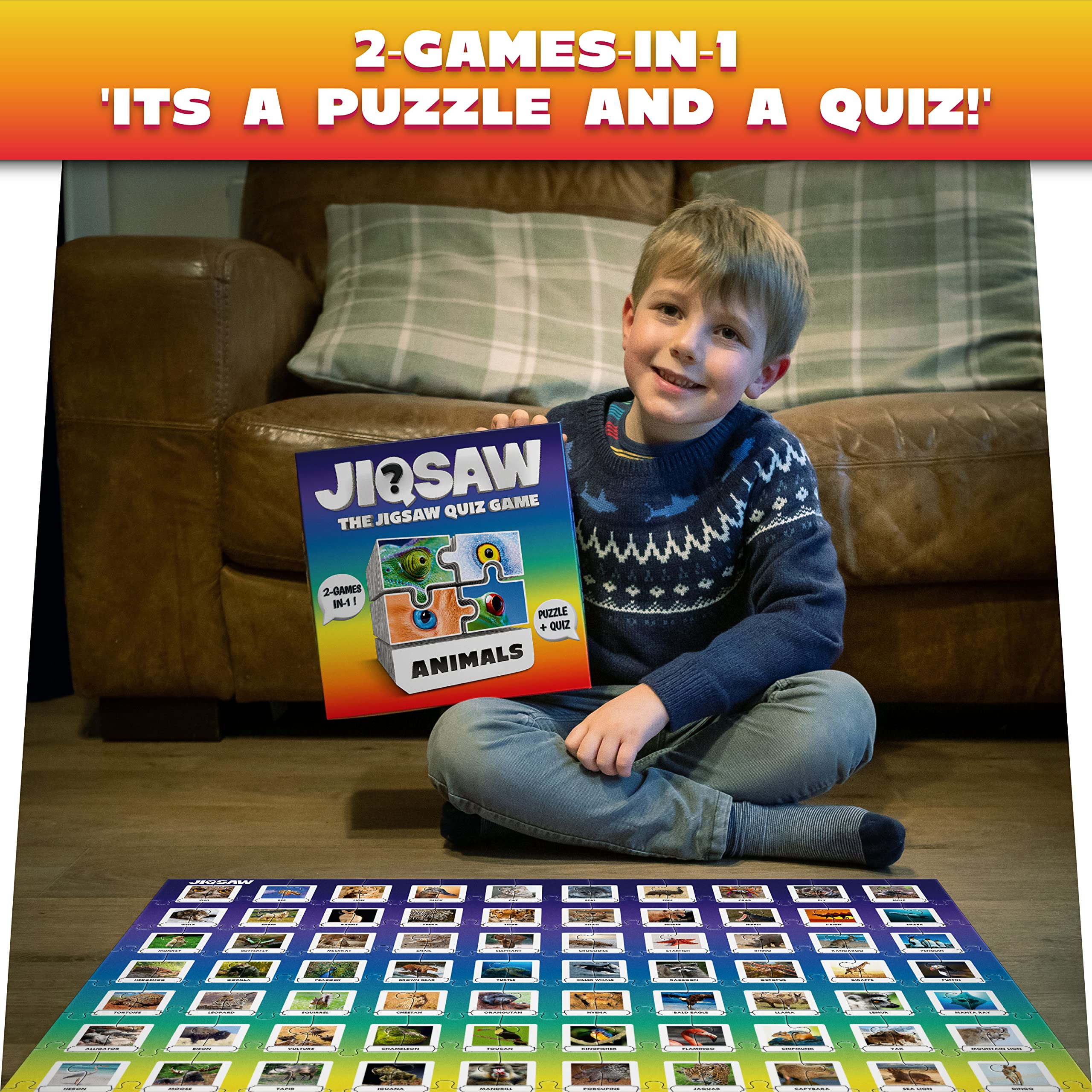 100 PICS Jigsaw Quiz Logos, Family Puzzle + Fun Quiz, 1-8 Players, Table Size Game, 45 Minutes Playing Time