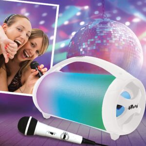 LEXIBOOK BTP585Z iParty-Portable Bluetooth Speaker with Microphone, Stereo, Light Effects, Karaoke, Wireless, FM Radio, USB, SD Card, Rechargeable Battery, White