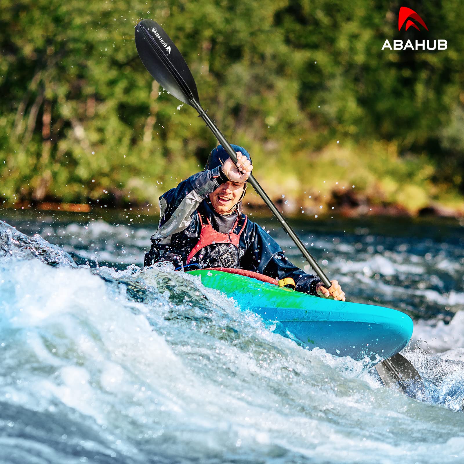 Abahub 1 x Kayak Paddles, 90.5 Inches Kayaking Oars for Boating, Canoeing with Free Paddle Leash, Aluminum Alloy Shaft Black Plastic Blades