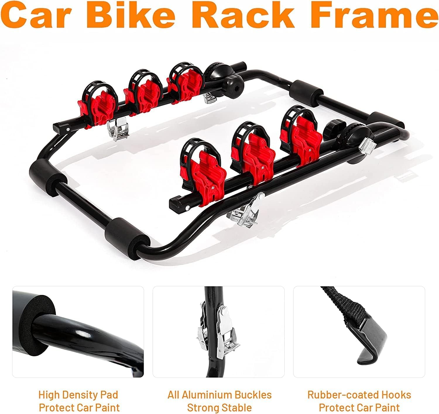 Bicycle Car Racks, Trunk Mounted Bike Rack, Foldable 3-Bike Bicycle Hitch Racks Mount Carrier for Car SUV Load 40Kg / 88Lb