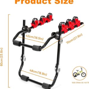 Bicycle Car Racks, Trunk Mounted Bike Rack, Foldable 3-Bike Bicycle Hitch Racks Mount Carrier for Car SUV Load 40Kg / 88Lb