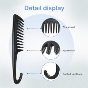 Wapodeai Wide Tooth Comb Shower Comb With Hook, Good for Curly Hair Wet Dry, Premium Tangle Free Combs Black.