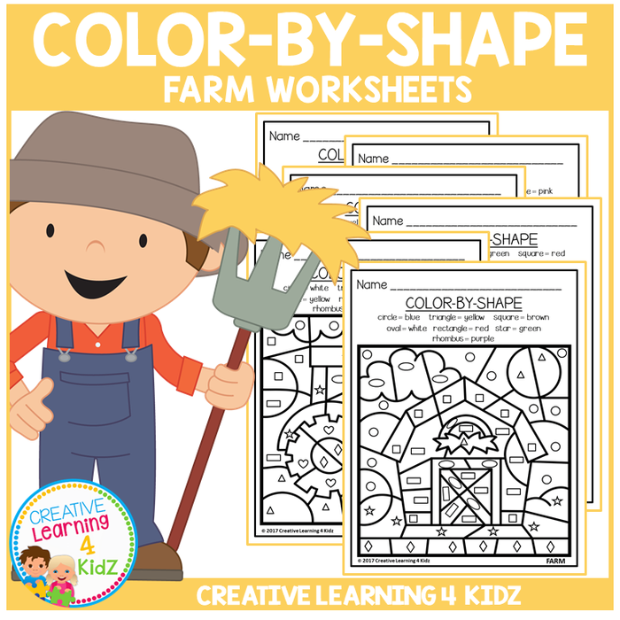 Color By Shape Worksheets: Farm