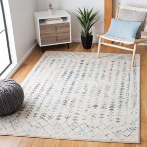 safavieh tulum collection area rug - 5'3" x 7'6", ivory & turquoise, moroccan boho distressed design, non-shedding & easy care, ideal for high traffic areas in living room, bedroom (tul262c)