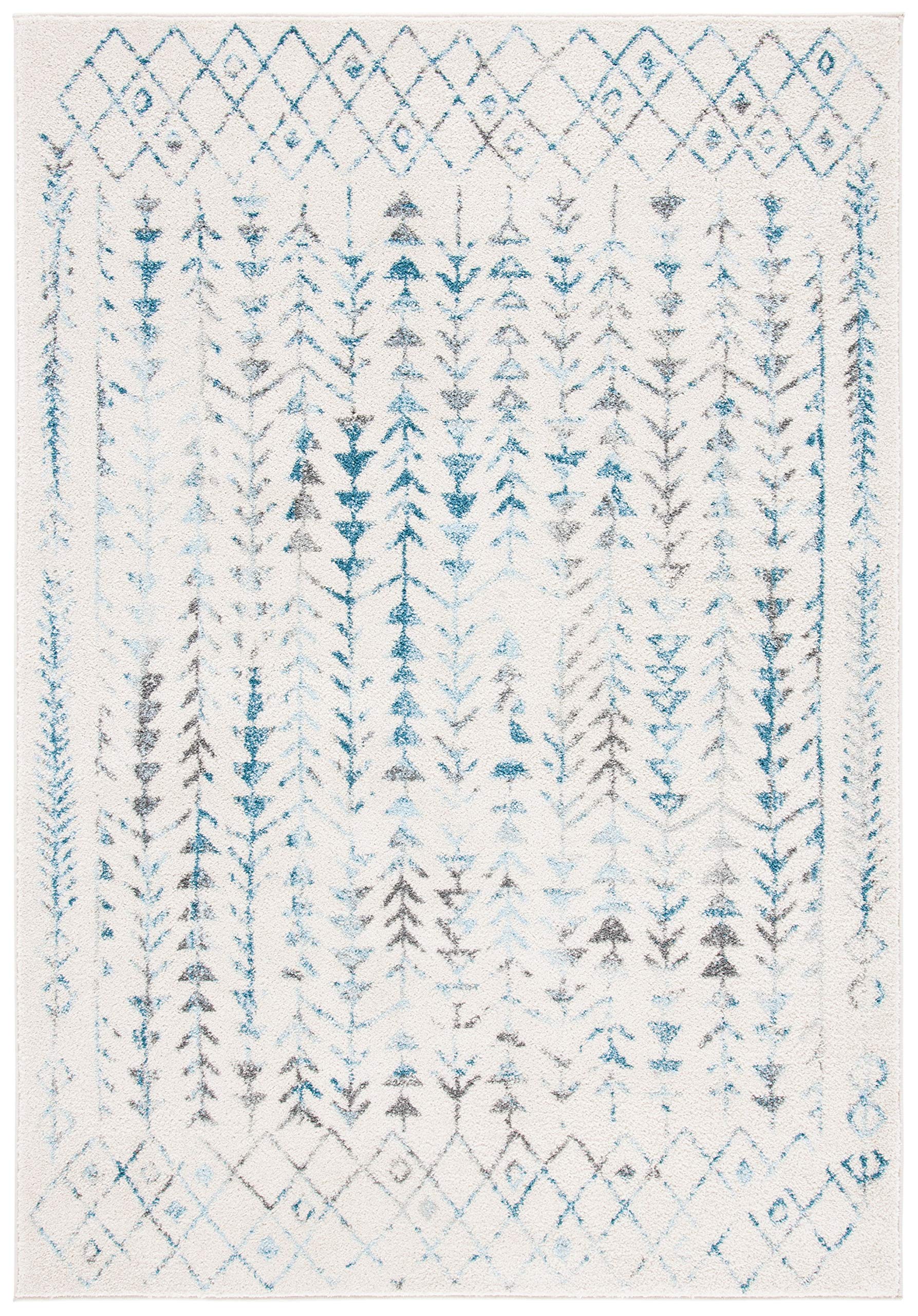 SAFAVIEH Tulum Collection Area Rug - 5'3" x 7'6", Ivory & Turquoise, Moroccan Boho Distressed Design, Non-Shedding & Easy Care, Ideal for High Traffic Areas in Living Room, Bedroom (TUL262C)