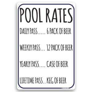 pool rates 12" x 8" funny beer humor aluminum sign indoor outdoor pool locker room clubhouse tiki bar decor