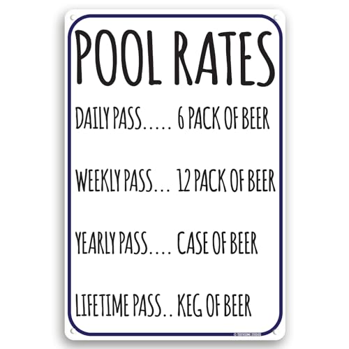 Pool Rates 12" X 8" Funny Beer Humor Aluminum Sign Indoor Outdoor Pool Locker Room Clubhouse Tiki Bar Decor