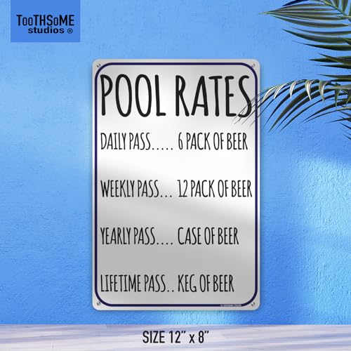 Pool Rates 12" X 8" Funny Beer Humor Aluminum Sign Indoor Outdoor Pool Locker Room Clubhouse Tiki Bar Decor