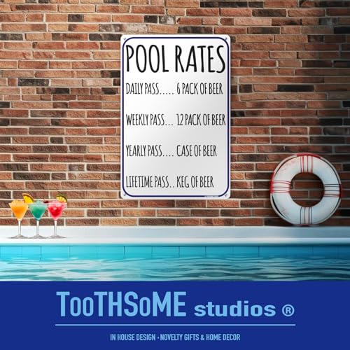 Pool Rates 12" X 8" Funny Beer Humor Aluminum Sign Indoor Outdoor Pool Locker Room Clubhouse Tiki Bar Decor