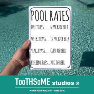 Pool Rates 12" X 8" Funny Beer Humor Aluminum Sign Indoor Outdoor Pool Locker Room Clubhouse Tiki Bar Decor