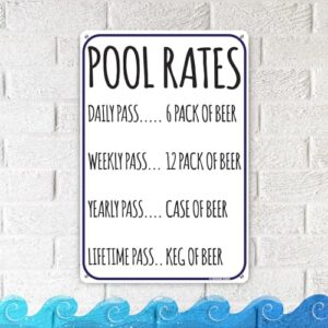 Pool Rates 12" X 8" Funny Beer Humor Aluminum Sign Indoor Outdoor Pool Locker Room Clubhouse Tiki Bar Decor