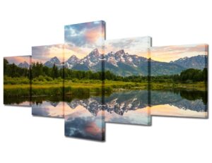 canvas wall art american fantastic sunrise landscape in grand teton national park, 5pcs modern landscape artwork scenery painting for home decoration wall decor stretched and framed ready to hang