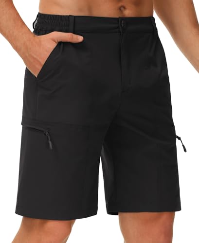 Libin Men's Quick Dry Golf 10" Shorts, Lightweight Hiking Stretch Gear, Travel Fishing Casual Tactical Pockets Shorts, Black XXL