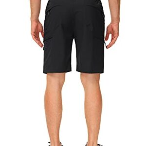 Libin Men's Quick Dry Golf 10" Shorts, Lightweight Hiking Stretch Gear, Travel Fishing Casual Tactical Pockets Shorts, Black XXL