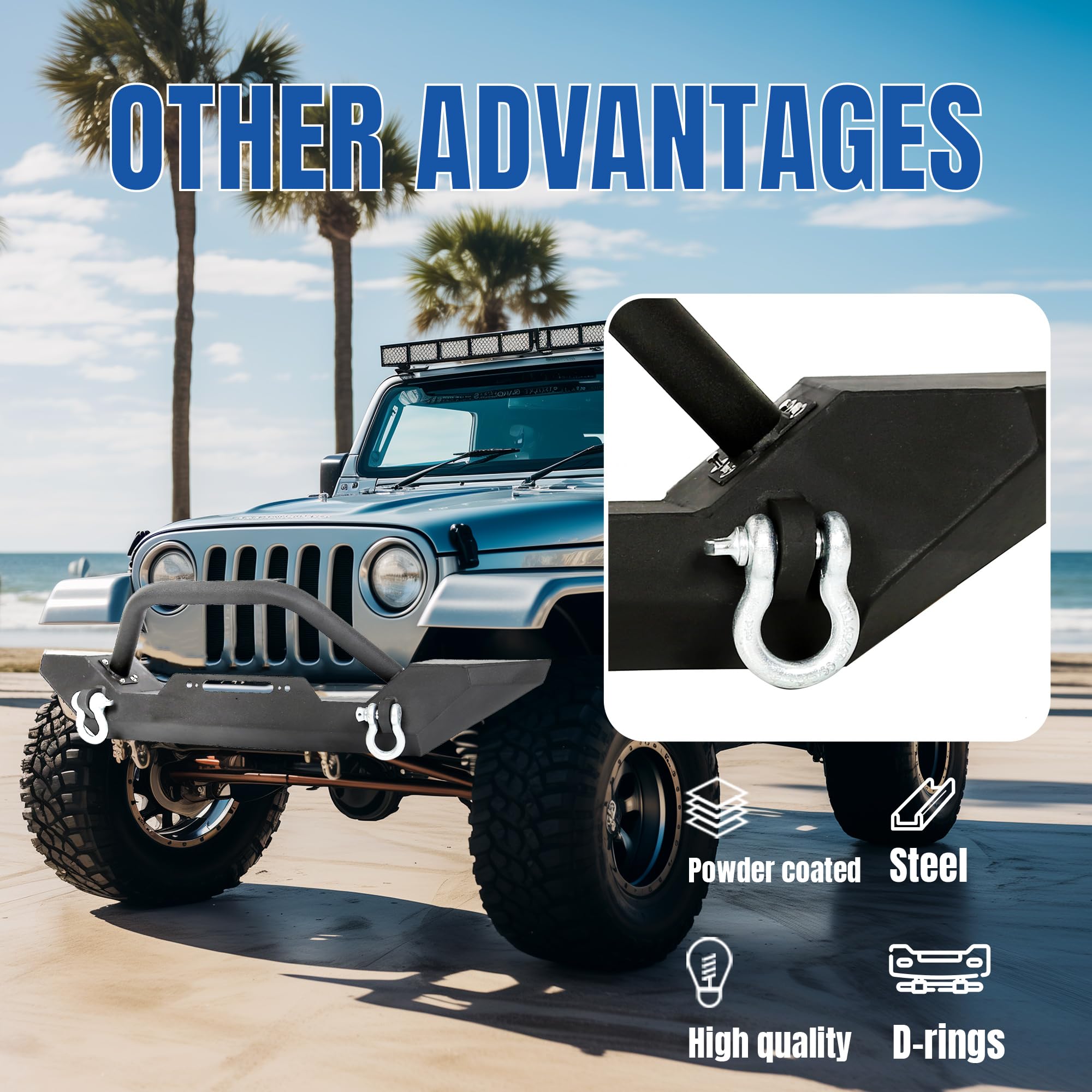 KUAFU Front Winch Bumper Black Compatible with 1986-2006 Jeep Wrangler TJ YJ With D-rings