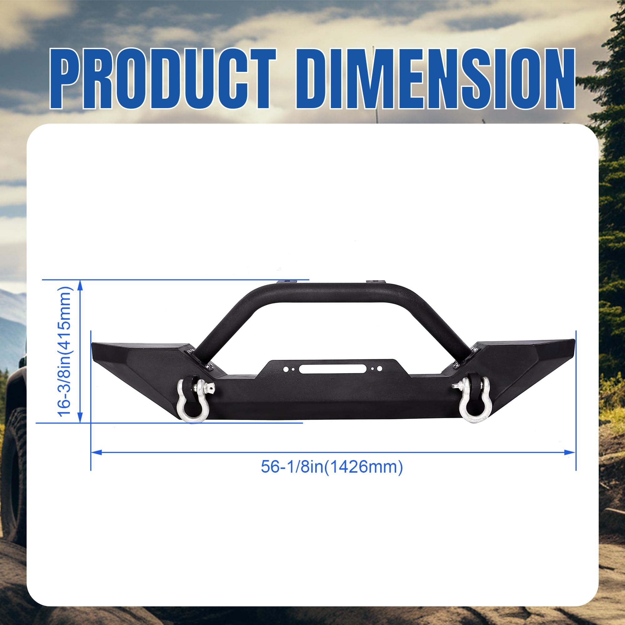 KUAFU Front Winch Bumper Black Compatible with 1986-2006 Jeep Wrangler TJ YJ With D-rings