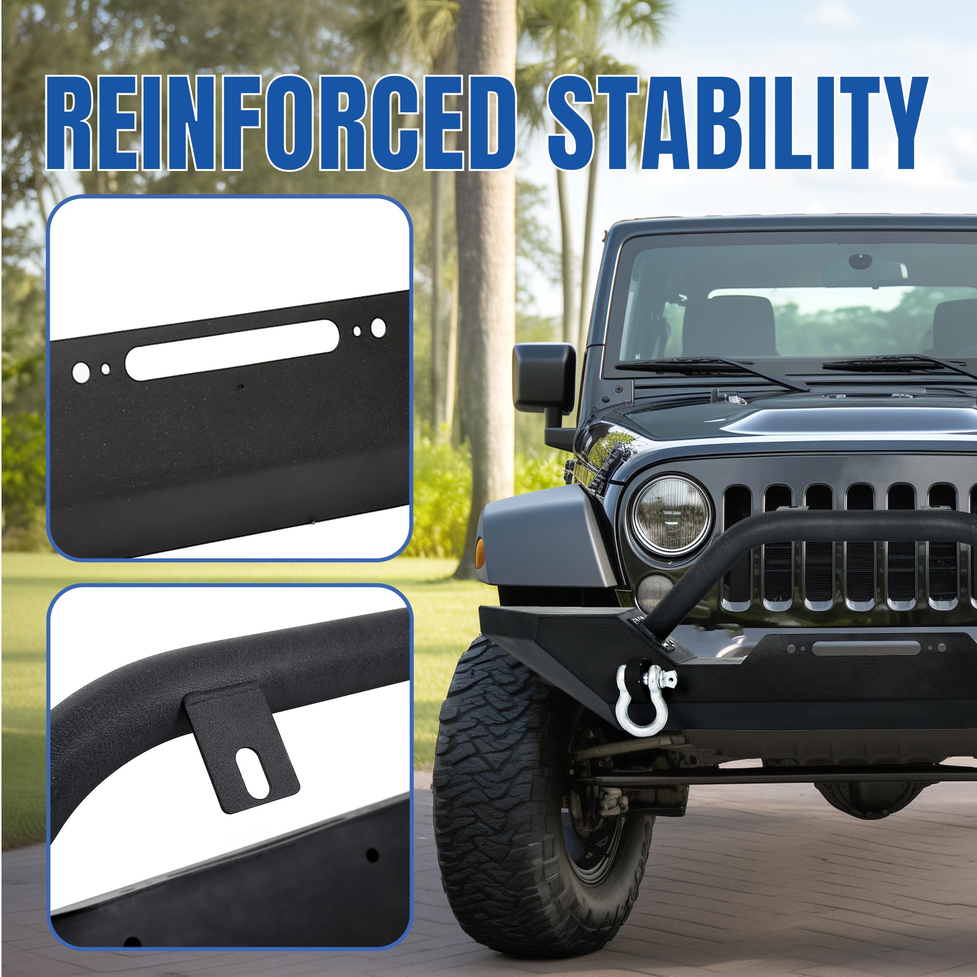 KUAFU Front Winch Bumper Black Compatible with 1986-2006 Jeep Wrangler TJ YJ With D-rings