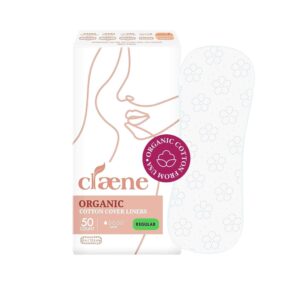 claene organic cotton panty liners, unscented, panty liners for women, thin, cruelty-free, breathable organic panty liners for women, light incontinence, natural, vegan, menstrual (regular, 50 count)