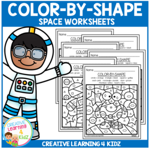 color by shape worksheets: space