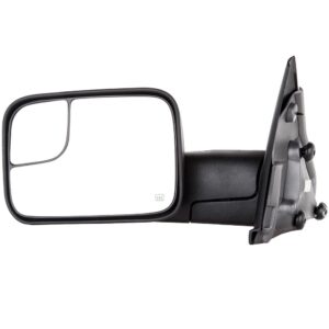 lujuntec towing mirror fits for 2002-2008 for dodge for ram 1500 2003-2009 for dodge for ram 2500/3500 tow mirror piece driver side power adjust heated no turn signal light black housing