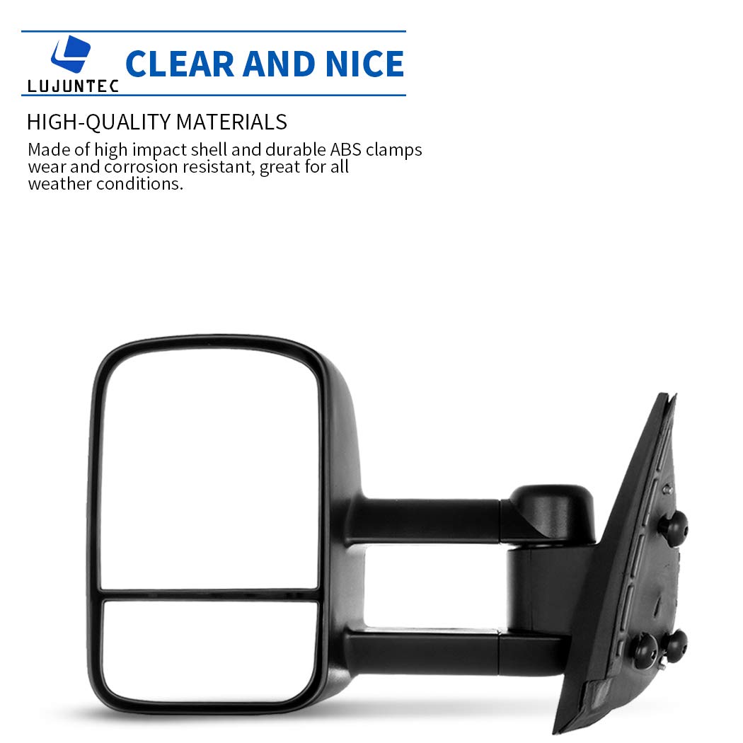 LUJUNTEC Tow Mirrors Replacement fit for 2008-2013 For Chevy For Silverado For GMC For Sierra 1500/2500 HD/3500 Pickup Towing Mirrors Driver Left and Passenger Right Side Manual No Heated Black