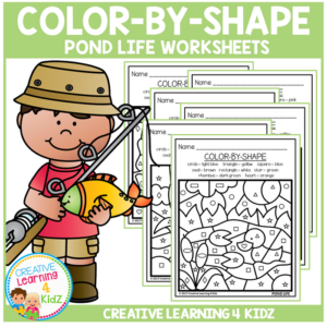 color by shape worksheets: pond life