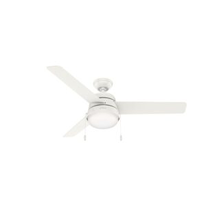 hunter fan company, 50378, 52 inch aker fresh white ceiling fan with led light kit and pull chain