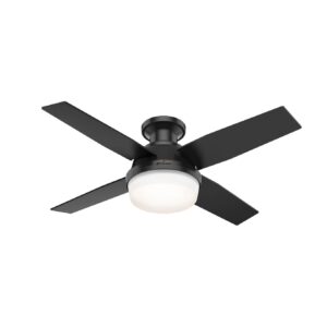 hunter fan company dempsey 44-inch indoor/outdoor matte black casual ceiling fan with bright led light kit, remote control, and reversible whisperwind motor included