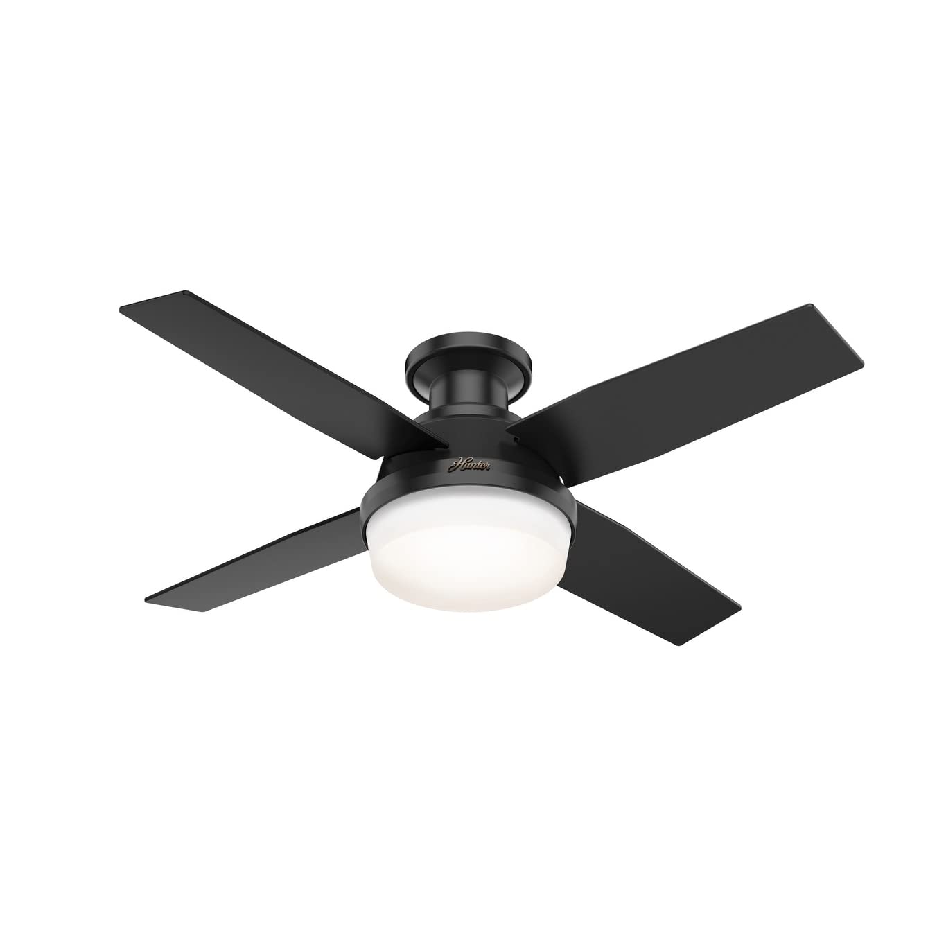 Hunter Fan Company Dempsey 44-inch Indoor/Outdoor Matte Black Casual Ceiling Fan With Bright LED Light Kit, Remote Control, and Reversible WhisperWind Motor Included