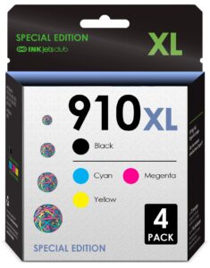 inkjetsclub compatible ink cartridge replacement for 910 ink. works with officejet pro 8035e 8025e 8025 8022 8028 8035 8020 8015 printers. 4 pack (black, cyan, magenta, yellow)