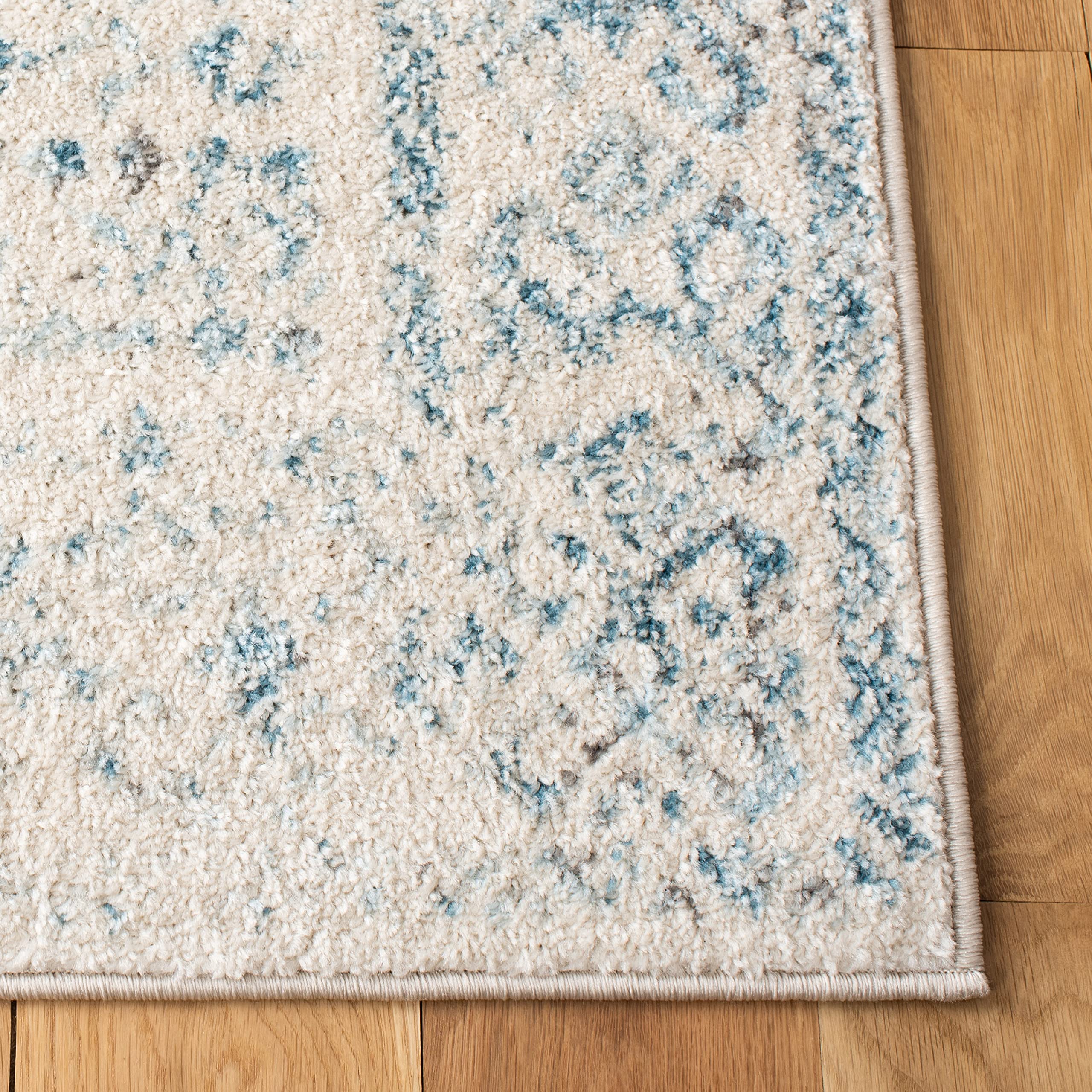 SAFAVIEH Tulum Collection Area Rug - 5'3" x 7'6", Ivory & Turquoise, Moroccan Boho Distressed Design, Non-Shedding & Easy Care, Ideal for High Traffic Areas in Living Room, Bedroom (TUL264B)